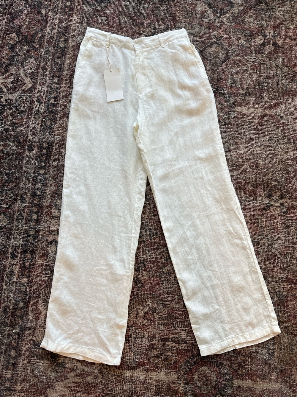 NWT Zara 100% White Linen Pants Size Small Beach Casual Summer Trendy Viral
